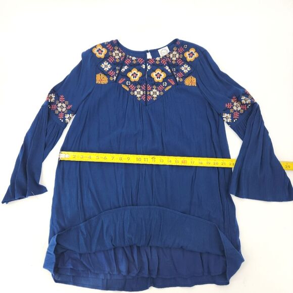 Blue Rain Bell Sleeve Dress Size Small Blue Floral Embroidery Cottage Peasant - Picture 6 of 9